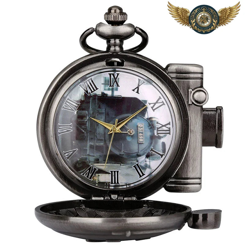 Montre Gousset Steampunk Le Fondeur | Boîtier Chasseur Noir - Pendentif 80 cm - Gousset-heritage