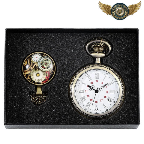 Montre Gousset Steampunk Open-Face Bronze Patiné | Quartz 45mm - Blanc - Gousset-heritage