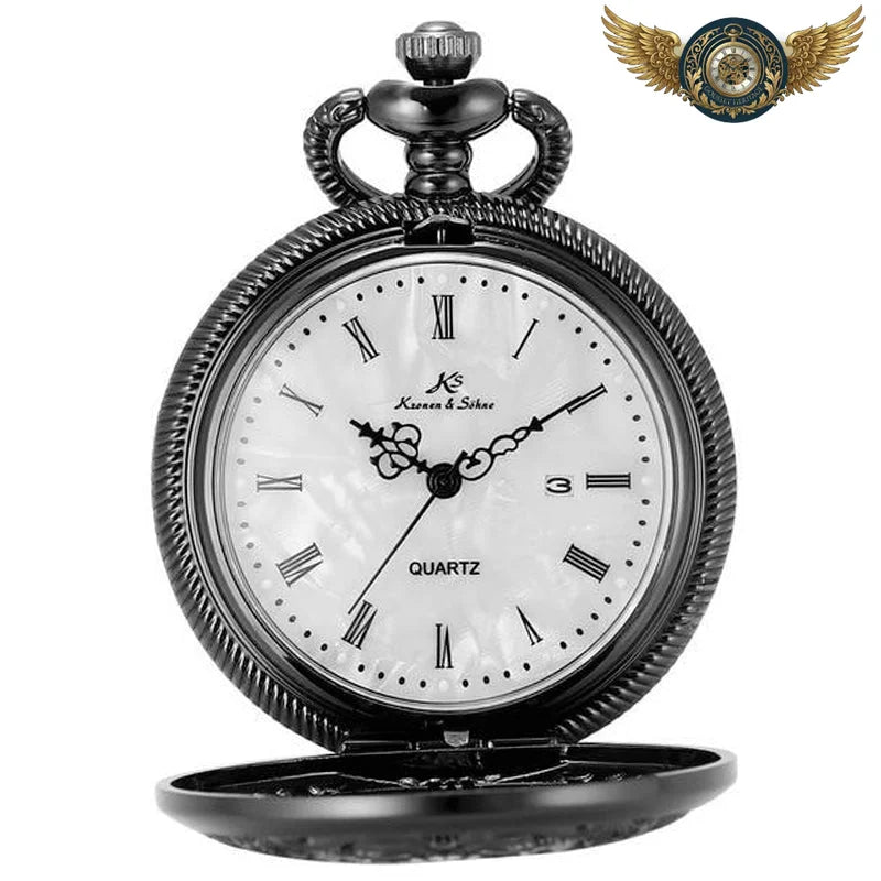 Montre Gousset Victorienne - Quartz Précision & Motif Floral - Carbone - Gousset-heritage