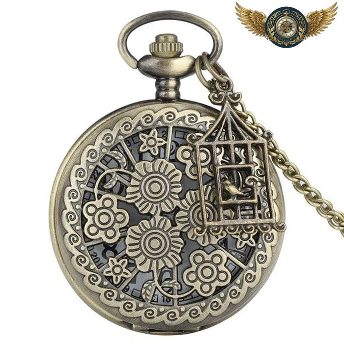 Montre de Poche L'Arcadia - Boîtier Chasseur Floral Bronze Antique - Bleu - Gousset-heritage