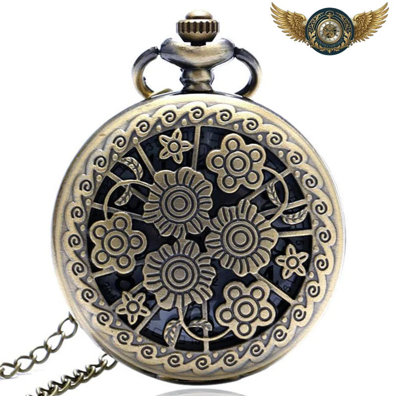 Montre de Poche L'Arcadia - Boîtier Chasseur Floral Bronze Antique - Noir - Gousset-heritage