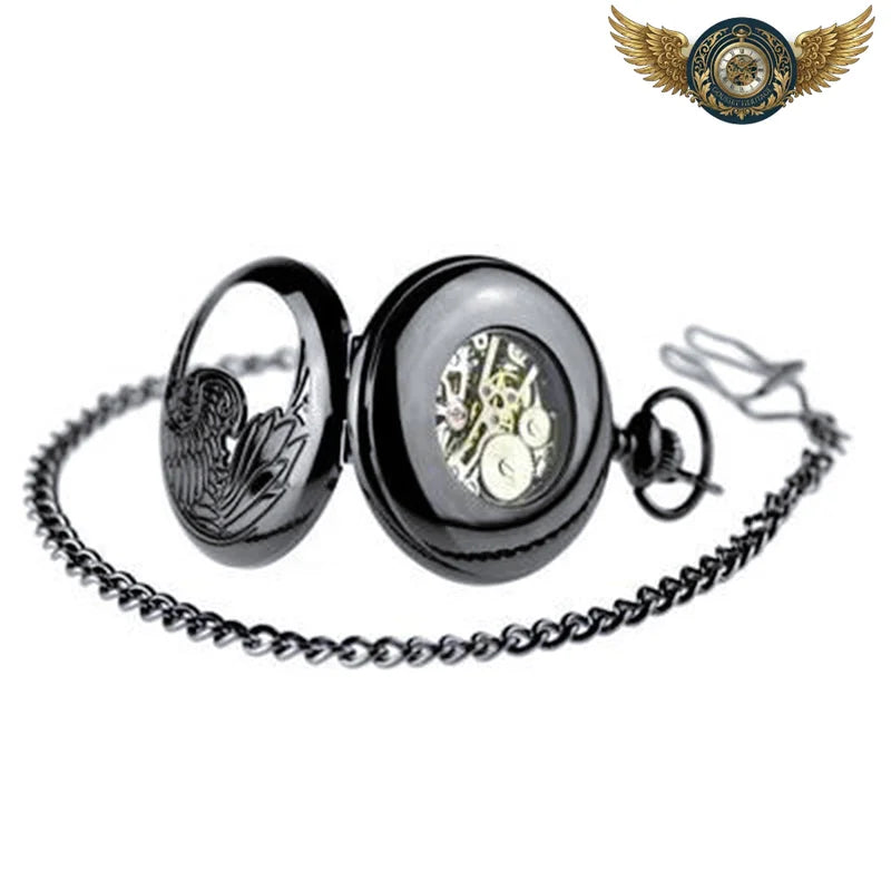 Montre de Poche Le Phénix - Mécanique Squelette Chasseur Noir - Vue 3 - Gousset-heritage