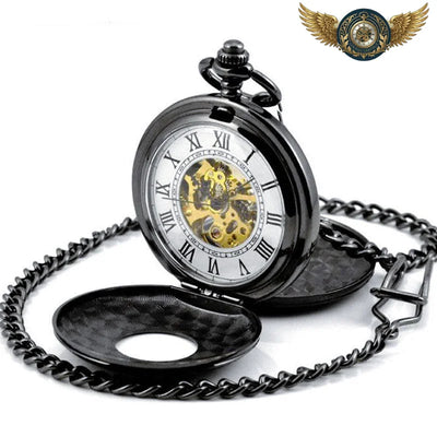 Acheter Néo-Victorienne - Montre Gousset Squelette Gravée Noire - Gousset-heritage