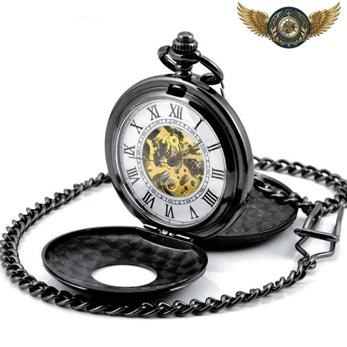 Néo-Victorienne - Montre Gousset Squelette Gravée Noire - Vue 1 - Gousset-heritage