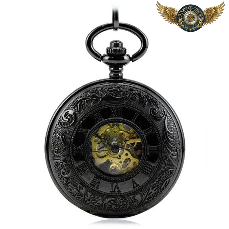 Néo-Victorienne - Montre Gousset Squelette Gravée Noire - Vue 3 - Gousset-heritage
