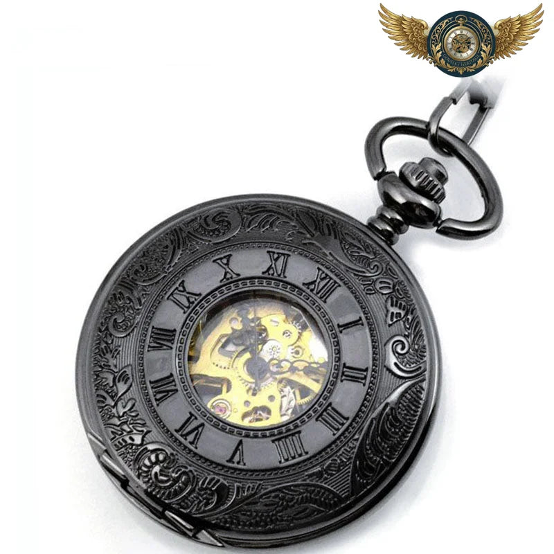 Néo-Victorienne - Montre Gousset Squelette Gravée Noire - Vue 4 - Gousset-heritage