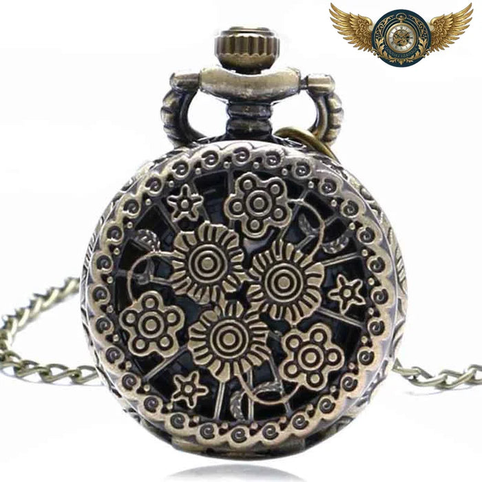 Pendentif Gousset Rétro Bronze - Clapet Filigrane Floral Quartz - Vue 1 - Gousset-heritage