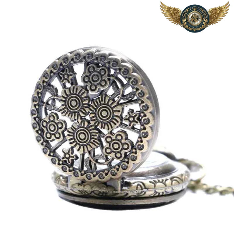 Pendentif Gousset Rétro Bronze - Clapet Filigrane Floral Quartz - Vue 3 - Gousset-heritage