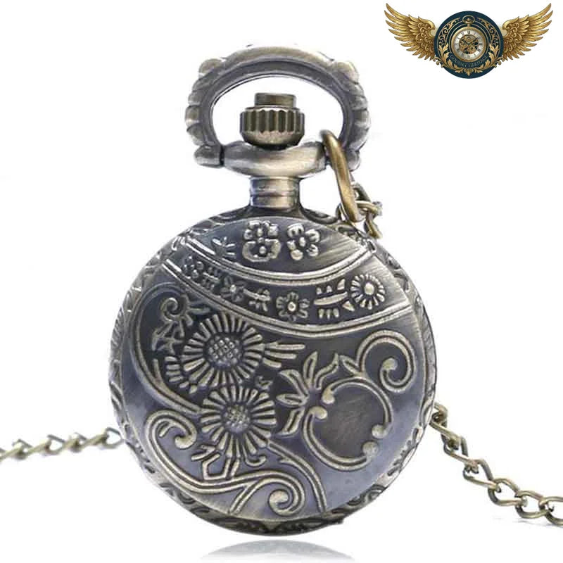 Pendentif Gousset Rétro Bronze - Clapet Filigrane Floral Quartz - Vue 4 - Gousset-heritage