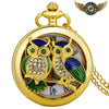 Pendentif Montre de Poche Doré Zircon & Émaux | Quartz - Hibou 80cm - Gousset-heritage