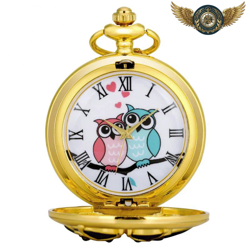 Pendentif Montre de Poche Doré Zircon & Émaux | Quartz - Vue 2 - Gousset-heritage