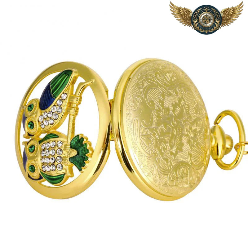 Pendentif Montre de Poche Doré Zircon & Émaux | Quartz - Vue 3 - Gousset-heritage
