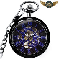 Spectre Indigo - Montre Gousset Squelette Mécanique Noire et Bleue - Gousset-heritage