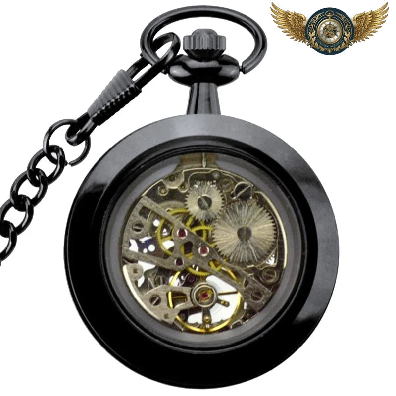 Spectre Indigo - Montre Gousset Squelette Mécanique Noire et Bleue