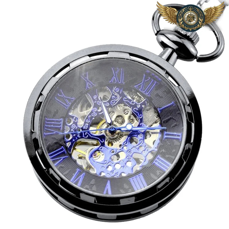 Spectre Indigo - Montre Gousset Squelette Mécanique Noire et Bleue - Vue 3 - Gousset-heritage