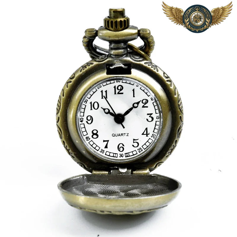 Talisman Lotus - Montre Pendentif Bronze Antique Quartz - Vue 3 - Gousset-heritage