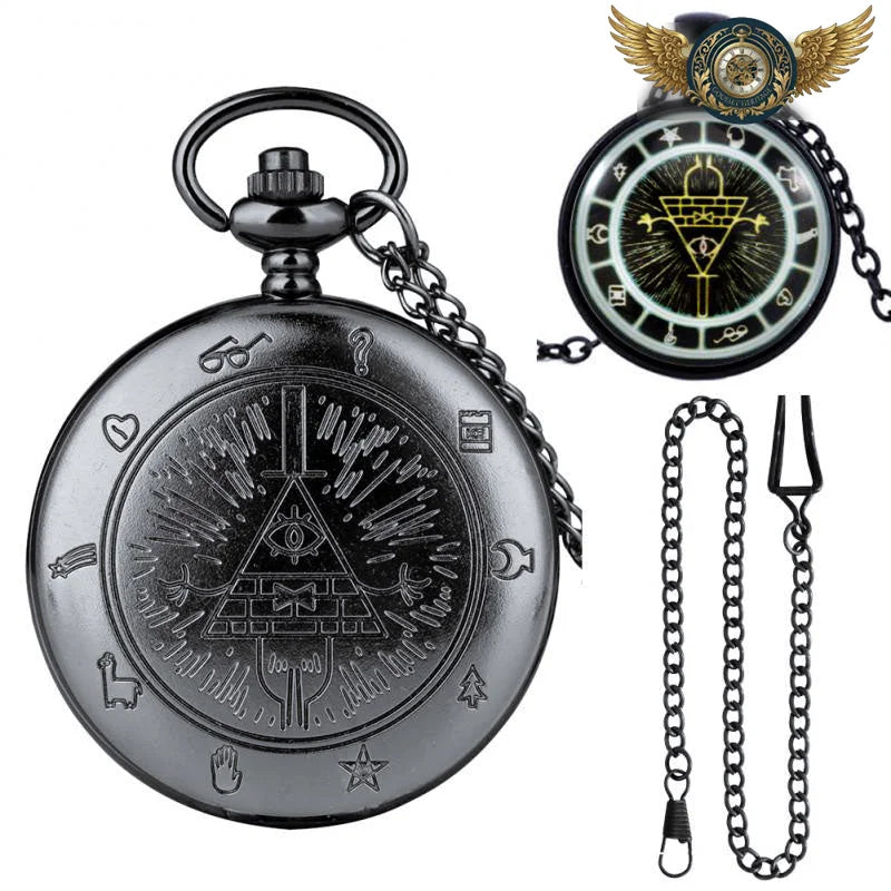 Talisman de l'Ombre - Montre Gousset Full Hunter Noire Gravée