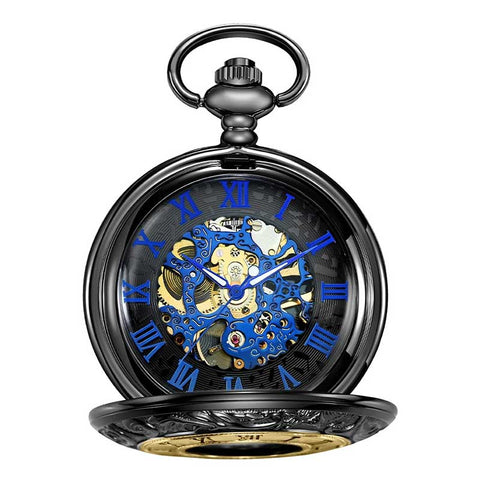 L'Ombre Gravée – Gousset Demi-Chasseur, Calibre Squelette Bleu - Noir